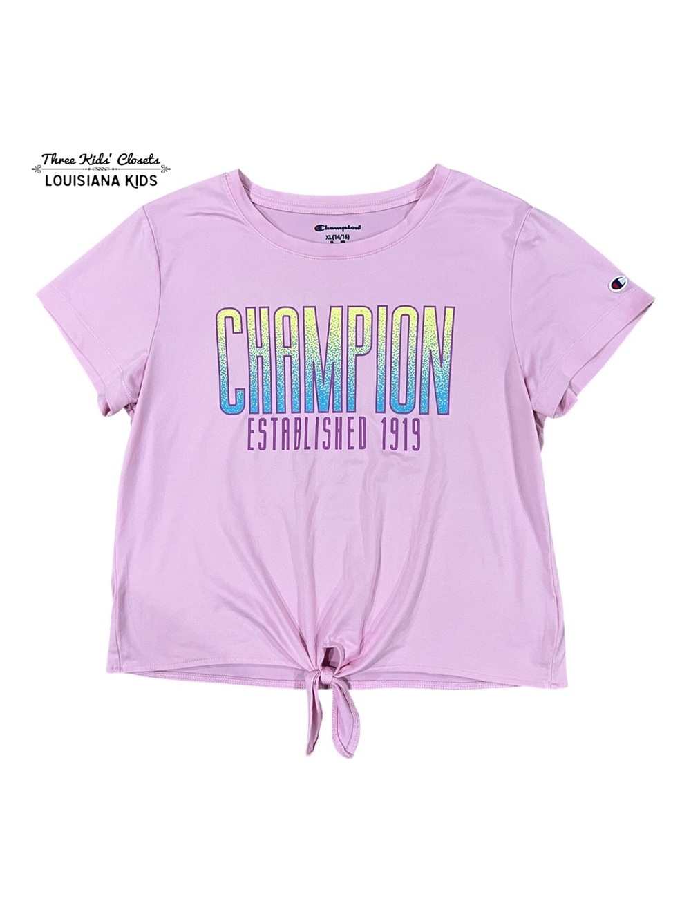 Champion XL (14/16) Girls' Lilac Tie-Front Logo Athletic Tee